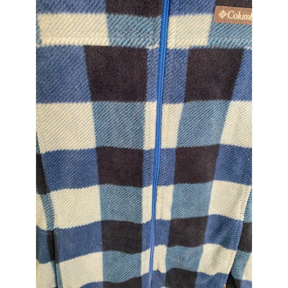 Columbia Youth Boys/Girls L Zing III‎ Full Zip Fleece Jacket Buffalo Plaid Blue